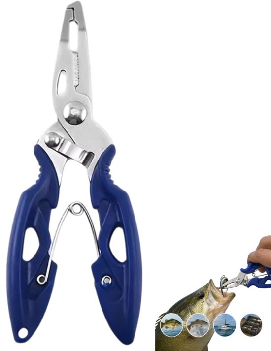 Vistang - viskniptang - kunstaastang - RVS - draagbare visgrijper - visaccessoires - geschikt voor buitenvissen - hengelen - haken verwijderen - lijn doorsnijden - blauw - 12*4,8 cm