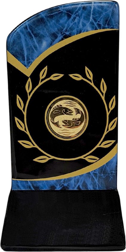Vistrofee Cesar 16 cm Vissen Luxe Vistrofee Keramiek Goud Blauw Zwart Visbeker Prijs Viswedstrijd van Vistrofee