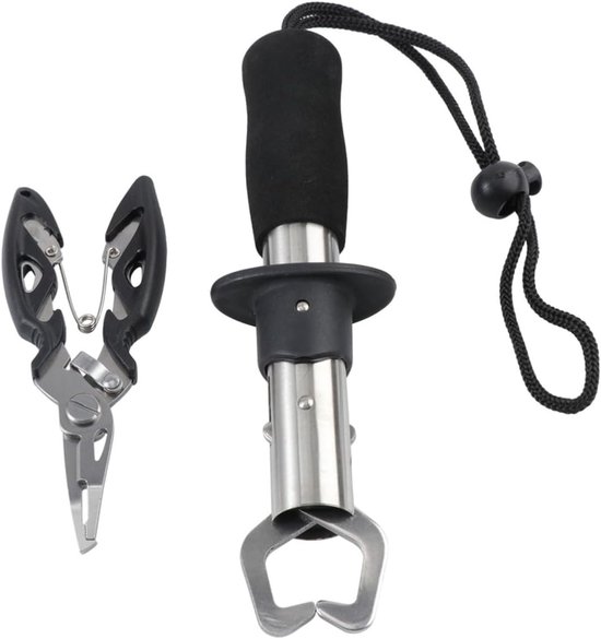 Vistuigjes - Aluminium Visgreep en Lure - tang Set - Duurzaam & Lichtgewicht - Kit met Lip Grip & Gebogen Neus Tang - 19 cm - Zwart van Merkloos