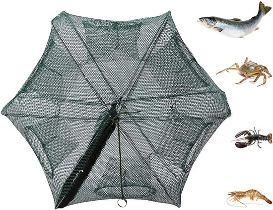 Visval voor vissen, 6 gaten, opvouwbare aasvisval, nylon korf, groot visnet voor minnow, kreeften en krabben