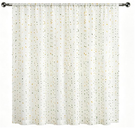 Vitrage 130 x 100 cm, keukengordijnen, wit met regenboogpompons, landelijke stijl, semi-transparant, bistrogordijnen, gordijnen voor ramen, keuken, woonkamer, slaapkamer