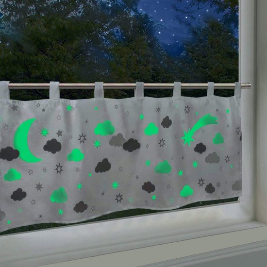 Vitrage Fluorescerend Dream, gordijn voor kinderen, modern ondoorzichtig bistrogordijn voor de kinderkamer, voor meisjes en jongens, wit, 45 x 120 cm
