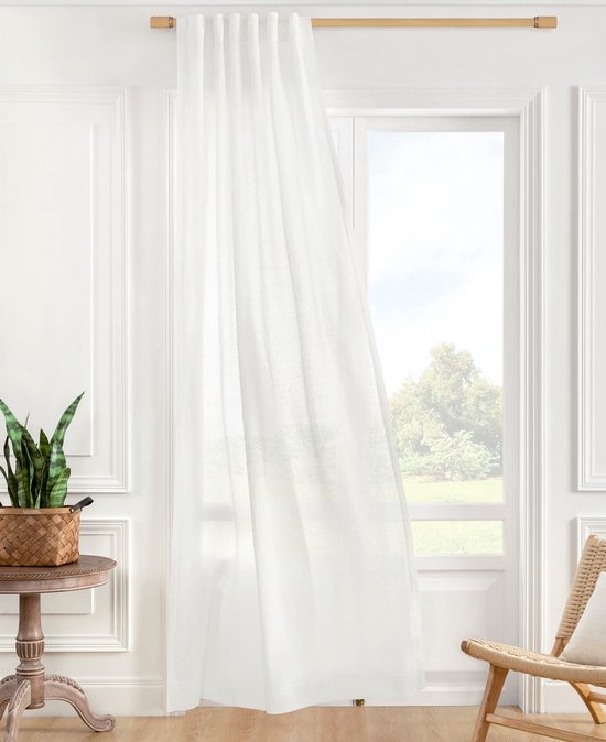 Vitrage Gordijn Wit - 1 Stuk 275 cm Natuurlijk Linnen voor Slaapkamer Woonkamer Landhuisstijl Lichtfiltering Privacy