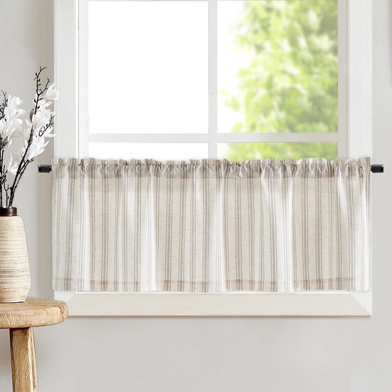 Vitrage, lichtdoorlatende bistrogordijn, sheer gordijn, privacy, raamgordijn, gordijn voor kleine ramen, keuken, woonkamer, landhuis, 1 stuk, 125Bx45H(cm), grijs op beige