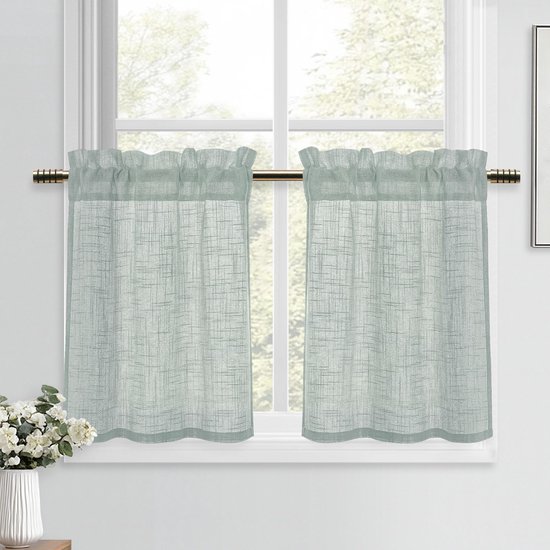 Vitrage linnenlook gordijnen modern raamgordijnen kort 2 stuks H 60 x B 90 cm gordijn halftransparant voor keukengordijnen woonkamer kastgordijn kinderkamer gordijn badkamer