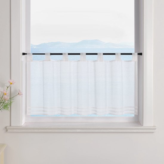 Vitrage met lussen, gordijnen, keuken, bistrogordijnen, transparant, vitrage, effen, voile, wit H x B 30 x 90 cm, 1 stuk