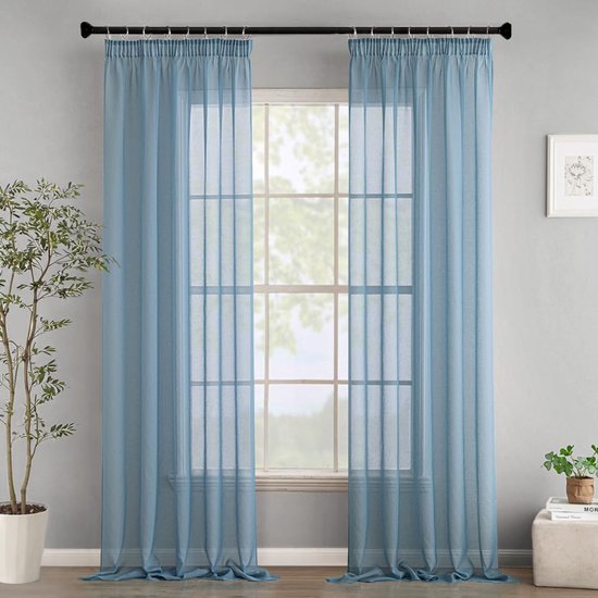 Vitrage met plooiband, moderne decoratieve gordijnen voor slaapkamer, woonkamer, huis, set van 2, 140x245cm, donkerblauw
