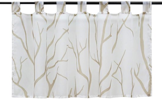 Vitrage modern met lussen, korte vitrage, bedrukt 》boomtakken《, keukengordijn, wit #2, H x B 60 x 90 cm