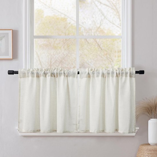 Vitrage Semi-transparant bistrogordijn venstergordijn gordijn gordijn voor keuken, landhuis,woonkamer set van 2, 120 x 60 cm (B x H), gebroken wit