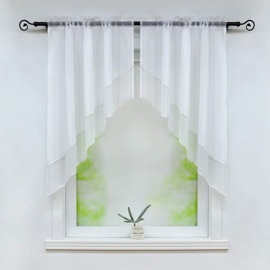 Vitrage voile bistrogordijnen met kwast panelen, tweekleurig »Beyza« 2-laags kort gordijn met trekkoord BxH 80x80cm Wit 2 stuks