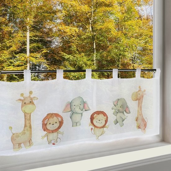 Vitragegordijn Afrikaanse dieren, gordijn voor jongens en meisjes, 45 x 120 cm, moderne transparante bistrogordijn voor de kinderkamer