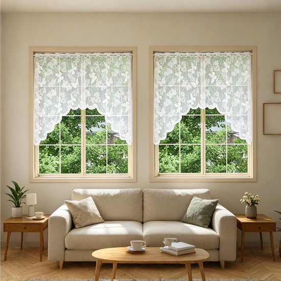 Vitrages vlinder, 160 x 100 cm, moderne korte gordijnen, transparant, modern voor keuken, slaapkamer, café, wit vlindergordijn