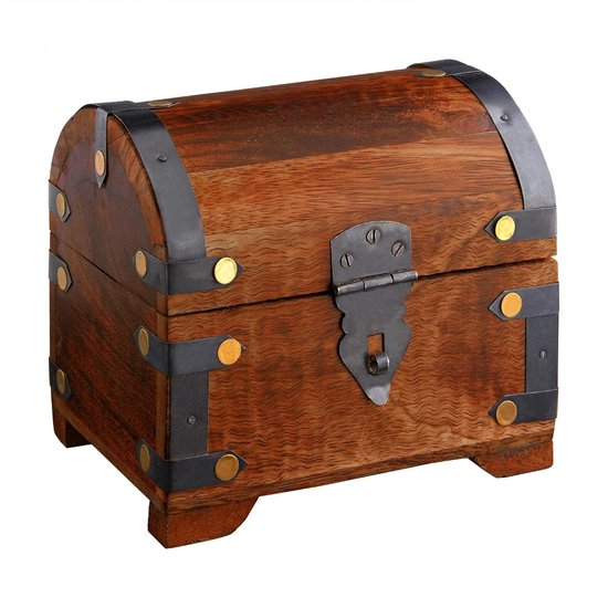 Vivente Grote schatkist van donker hout, juwelenkistje en opbergdoos, verpakking voor geldcadeaus