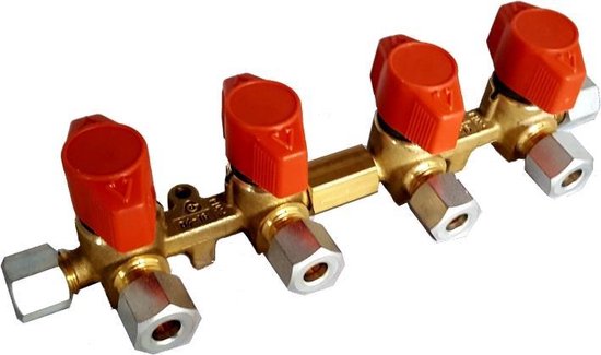 VK4 Verdeel kraan 4 weg 8 mm knelkoppeling 4 - 5 aansluitingen van Seppelfricke