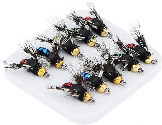 Vliegvissen kunstaas set - handgemaakt kunstaas assortiment met vliegen en haken voor baars, forel, zalmvangst van Merkloos