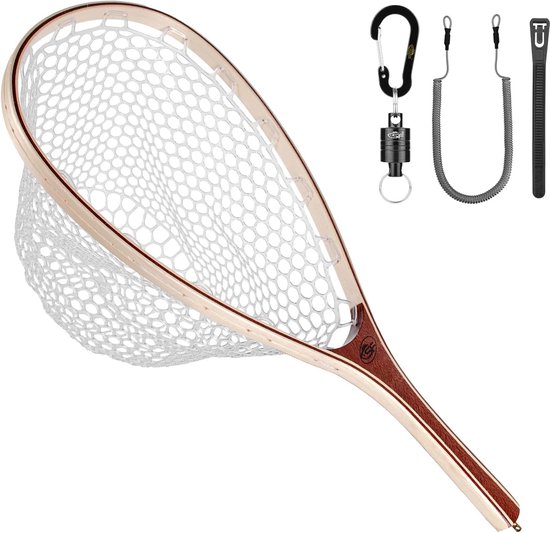 Vliegvissen Schepnet - Forel Net - Vissen Vangen - Houten Frame Rubber Mesh - 38x27 cm - Groen