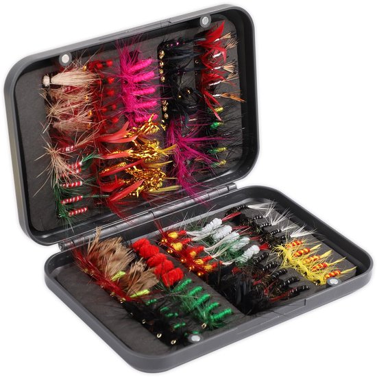 Vliegvissen Set - 100 Delige Vliegvissen Accessoires - Handgemaakte Vliegen met Opbergdoos