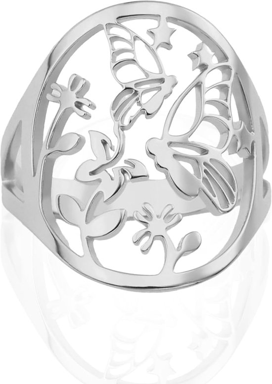 Vlinder bloem ring voor vrouwen stapelbare vingerringen van roestvrij staal diersieraden cadeau voor tieners