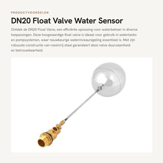 Vlotterklep Roestvrij Staal - G3/4 Buitendraad - Watersensor - Drijvende Bal - Werkdruk 1,6 MPa - Gewicht 526g - Drijvende Klep