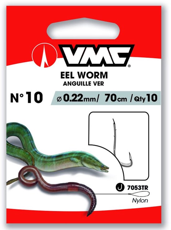 VMC Paling Worm 7053TR Gemonteerde Onderlijnen H4 0.35mm 70cm van Merkloos