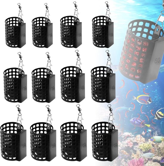 Voederkorf Set - Bait Houder - Vis Vangen - Roestvrij Metaal - 12 Stuks - Zwart