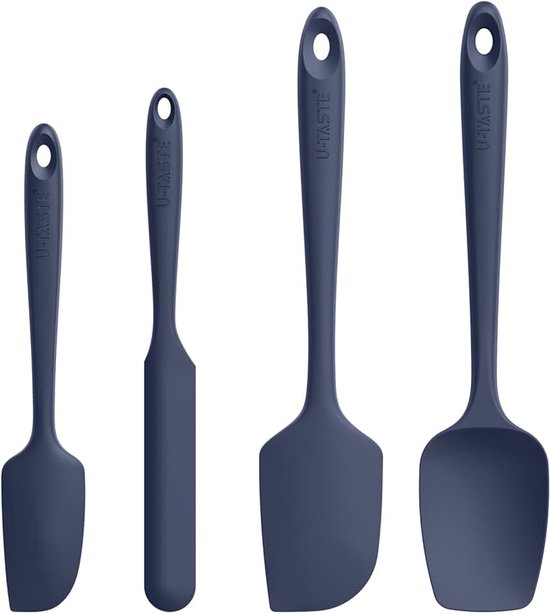 Voedselveilige Anti Aanbak Siliconen Spatel Set 4(Middernachtblauw) | 250℃ Hittebestendige Flexibele BPA-vrije Non-stick Komschraper, Naadloos Rubberen Keukengerei voor Bakken, Koken, Schrapen