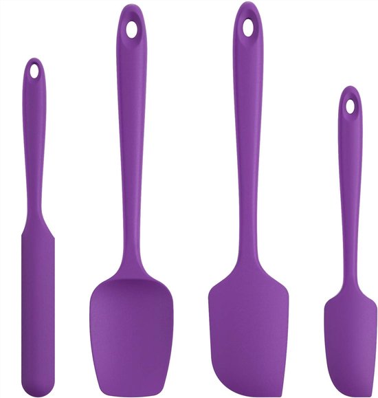 Voedselveilige Anti Aanbak Siliconen Spatel Set van 4 (Paars) | 315℃ Hittebestendige Flexibele BPA-vrije Non-stick Komschraper, Naadloos Rubberen Keukengerei voor Bakken, Koken, Schrapen