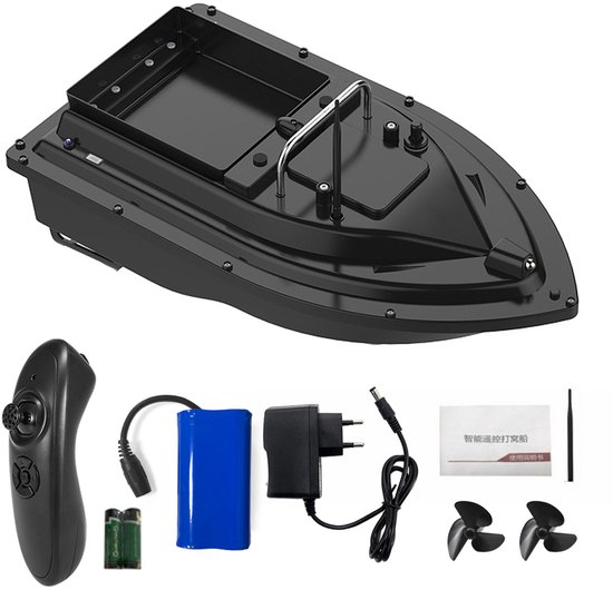 Voerboot 300m – 2kg Draagvermogen – 5200mAh Batterij – Dubbele Motor – LED Nachtverlichting – Karper Voerboot – Met Afstandsbediening – Zwart