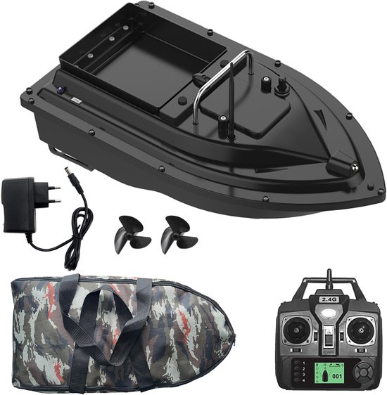 Voerboot – Aas / Vis Boot - Afstand Bestuurbare Boot - Karper Voerboot - Verlichting – 400-500 meter bereik – Opbergtas – Karpervissen - RC aasboot - Radiografisch bestuurbare aasboot - Zwart