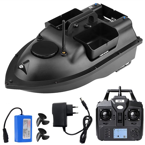 Voerboot - Aas- / visboot - Afstand bestuurbare boot - Karper voerboot - Verlichting - 400-500 meter bereik - Opbergtas - Karpervissen - Aasboot - Bestuurbare aasboot - 3 voerbakken - Zwart