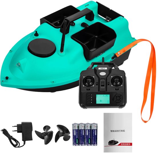 Voerboot - Aas- / visboot - Afstand bestuurbare boot - Karper voerboot - Verlichting - 500 meter bereik - Opbergtas - Karpervissen - Aasboot - Bestuurbare aasboot - 3 voerbakken - Cygroen (blauwgroen)