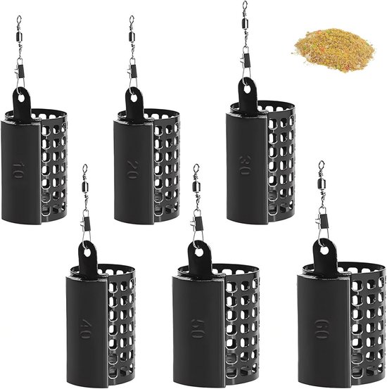 Voerkorf Set voor Vissen – 6 Stuks Ronde Feeder Korven met Gewichten en Wartels – Ideaal voor Karper en Visvijver van Merkloos