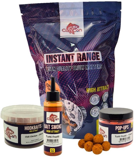Voerpakket 'Chili Chicken/Tutti Frutti' Klein - 20mm - Met 20mm Boilies, Bait Smoke, Pop-Ups & Hookbaits - Karper voer/boilies - Voordeelpakket voor vissers - Karper lokvoer Visset