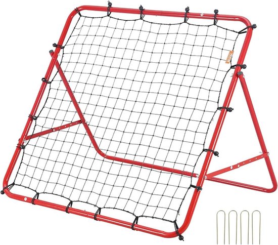 Voetbal rebounder net 100 x 100 cm, draagbare sport springmuur voor honkbal basketbal, verstelbaar voetbaldoel, rebounder kickback doel van stalen frame en PE-net, Rood, 100 x 100 cm, Modern