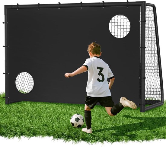 Voetbaldoel 300x200 cm, voetbaldoel met stalen frame met bekleding, grondhaak voor strand, park, trainingsspel, speelplaats, achtertuin, tuin