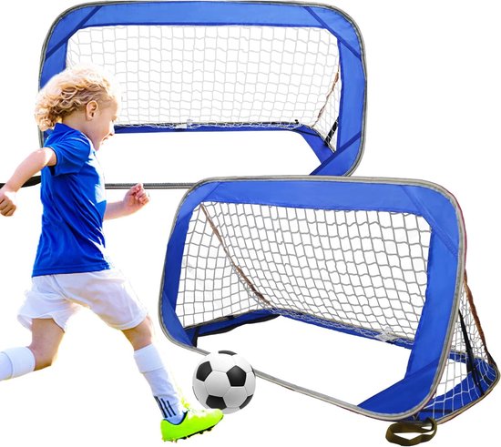 Voetbaldoel voor kinderen, set van 2, 120 cm, blauw, opvouwbaar