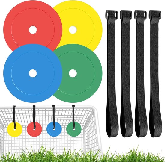 Voetbaldoel voor training, 4 stuks voetbaldoel training discs + 4 stuks extra lange verstelbare riemen, voetbaldoelen voor nauwkeurige schiettraining