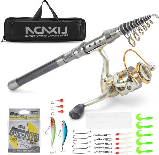Volledige kit telescopische hengel en reel combo - spinning visserij set met 100 m vislijn - haken jig head visaas - vissen draagtas hoes (21 m) van Magreel