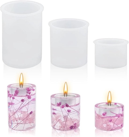 vorm kaarsenhouder, 3 stuks kaarsvormen voor het gieten van epoxyhars, siliconen vorm, theelichthouder, epoxyhars voor doe-het-zelf aromatherapie, kaarsen maken benodigdheden