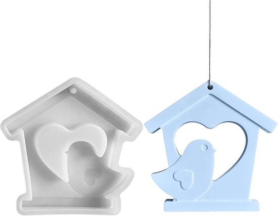 Vorm Pasen, siliconen vorm vogel hanger siliconen vormen gietvormen Pasen gietvorm vogel met hart huis gietvormen siliconen epoxyhars vormen hanger siliconen gietvorm Pasen (A)