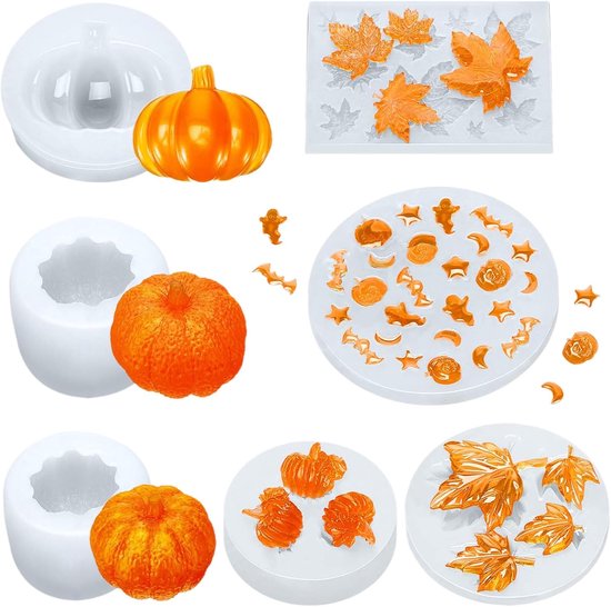 Vorm pompoen, gietvorm herfst, kaarsvorm, pompoen, siliconen gietvormen voor herfst, Halloween Thanksgiving harsvormen voor doe-het-zelf kaarsen, zeep, bonbons, kunsthandwerk (7 stuks)