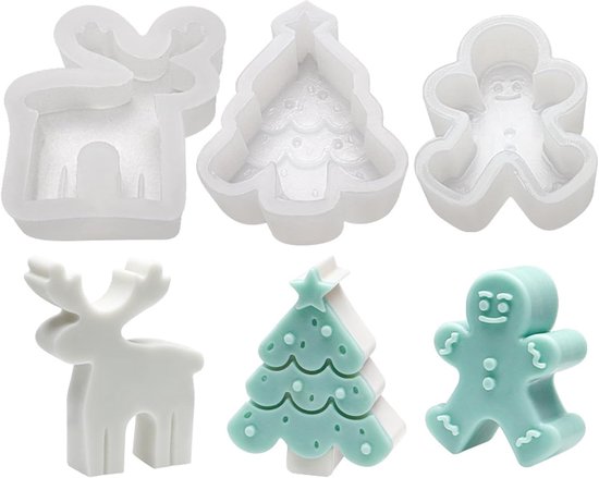 vorm voor kerstkaarsen, 3 stuks, siliconen vorm voor Kerstmis, peperkoekman, rendier, kerstboom, siliconen vorm voor kerstkaarsen