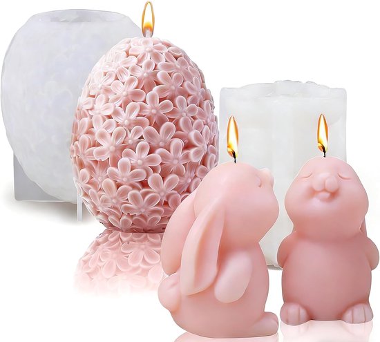 vorm voor paaseieren, 2 stuks kaarsgietvormen, paaskaarsvorm, kaarsen, konijn, 3D-gietvorm, paashaas, siliconen vorm, voor doe-het-zelf aromatherapie, kaarsen, zeep