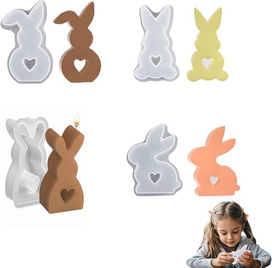 Vorm Voor Paashaas, 4 Stuks Gietvormen, Konijn, Konijnenvorm Voor Pasen, Paashaas,3d-Gietvorm Voor Pasen， Siliconen Vorm Voor Gips, Sojawas, Kaarsen, Handwerk