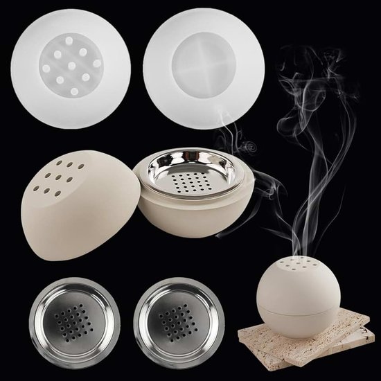 Vorm voor wierookbrander, siliconen gietvorm, beton, siliconen gietvorm, wierookbrander siliconen vormen met 2 accessoires, gietvormen, siliconen voor beton, gips, doe-het-zelf