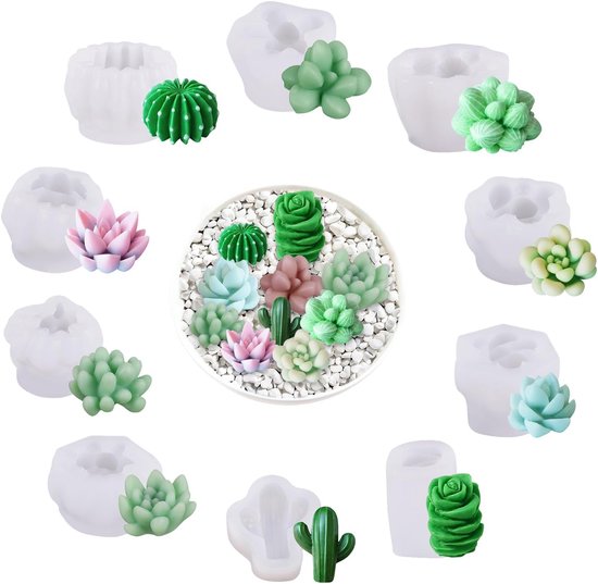 vormen, 10 stuks, cactusplant, siliconen vormen, gietvormen, 3D-vetplanten, kaarsvormen, siliconen voor doe-het-zelf handgemaakte zeep, taartdecoratie, kaars