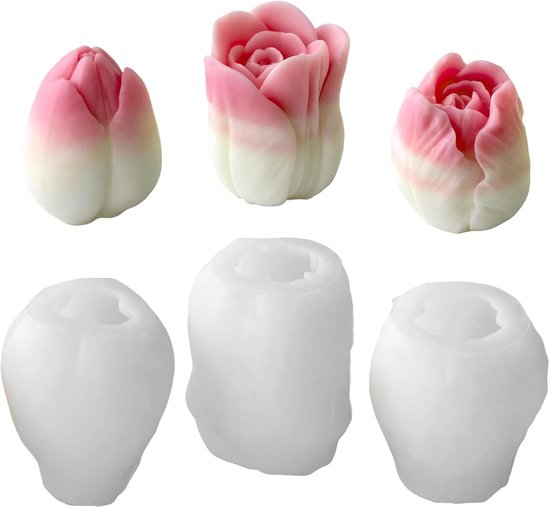 Vormen, 3 stuks 3D-tulpenvorm, tulpen, kaarsvorm, bloemenkaarsgietvormen, vormen voor het maken van kaarsen, voor gips harshandwerk, artistiek maken, taartdecoratie