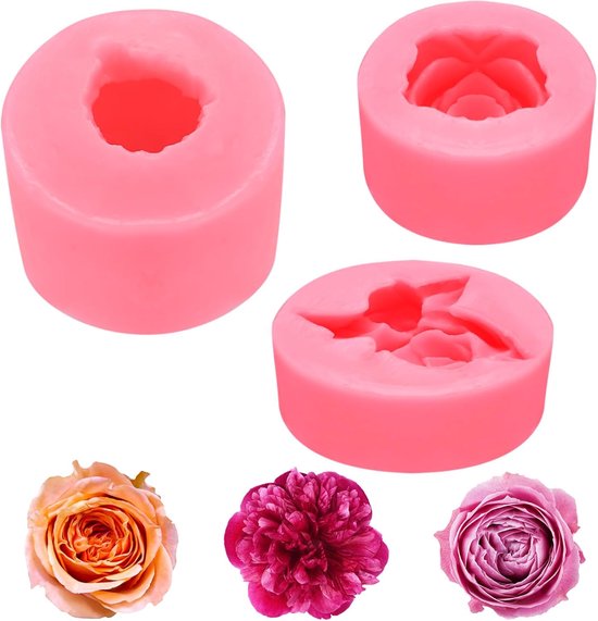 Vormen, 3 stuks, gietvormen, bloembal, siliconen gietvorm, bloemenbal, siliconen gietvorm, bloemen, kaarsvormen, pioenroos, 3D-kaarsvormen om te gieten, voor doe-het-zelf handwerk
