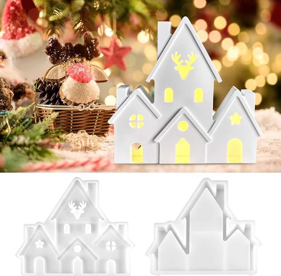 Vormen Gießformen Huis, Gießformen siliconen huizen met elchmotief, kerstsiliconenvorm huis, gietvormen voor gips, epoxyhars vormen, Gießformen huizen voor de DIY geurkaarsenproductie