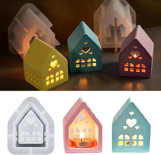 Vormen gietvormen huizen, siliconen vormen gietvormen Kerstmis, siliconen mal Kerstmis, 3D siliconen mal huis, doe-het-zelf siliconen vorm kaarshouder gietvorm kaarshouder gietvormen